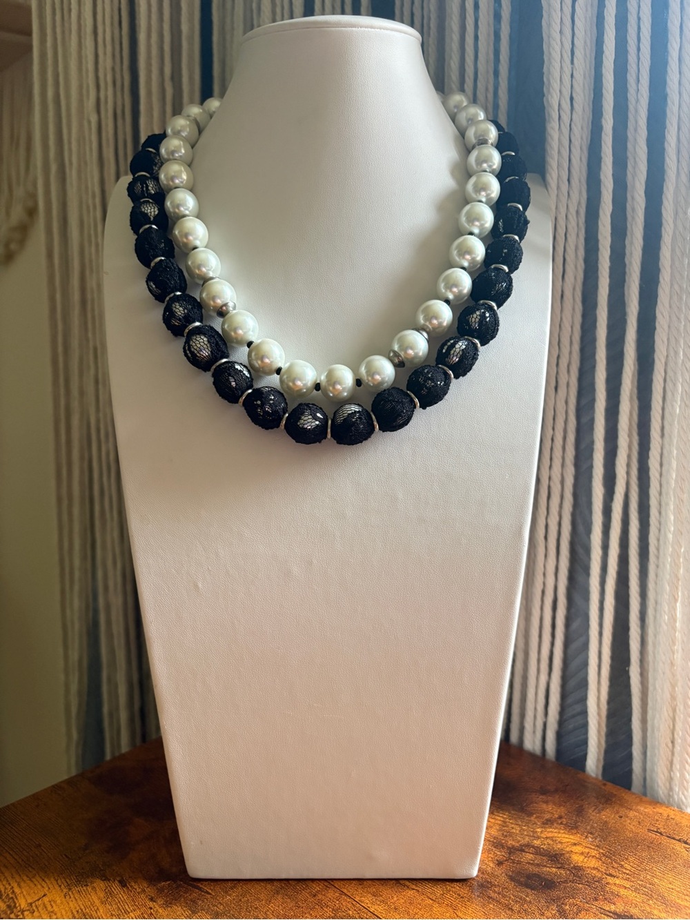White House Black Market Double Strand Faux Pearl and Black Bead Necklace